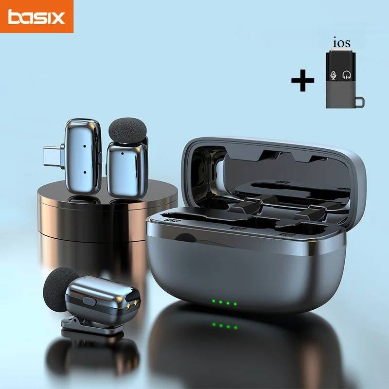 Wireless Lavalier Microphone Set with Charging Case Mini Lapel Mic for Video Recording Android Phone Live Broadcast