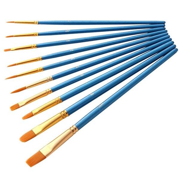 Artist Nylon Kwast Professional Aquarel Acryl Houten Handvat Painting Borstels Art Delivers Paper 10 Pcs