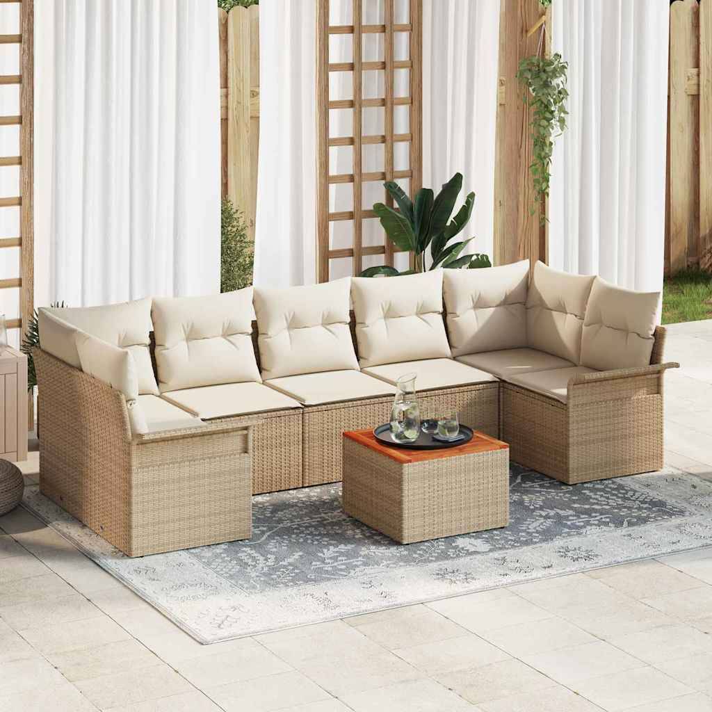 vidaXL Havesofa Sæt 8 stk. 7-Antal sæder Beige og creme polyrattan