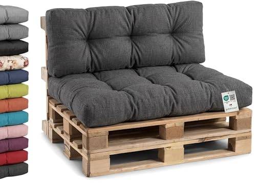 Gutekissen® Palettenkissen, Gartensofakissen, Gesteppte Kissen gefüllt mit granuliertem Poulirette-Schaum, viele Farben und Größen PPI (Sitzkissen 120x60, gesteppt Anthrazit)