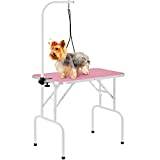 Yaheetech Hundvårdsbord, trimbord för hundar, hundfrisörbord, hundbadbord, pudel pälsvård, hundklippbord, höjdjusterbar, halkfritt, kan belastas upp till 100 kg rosa