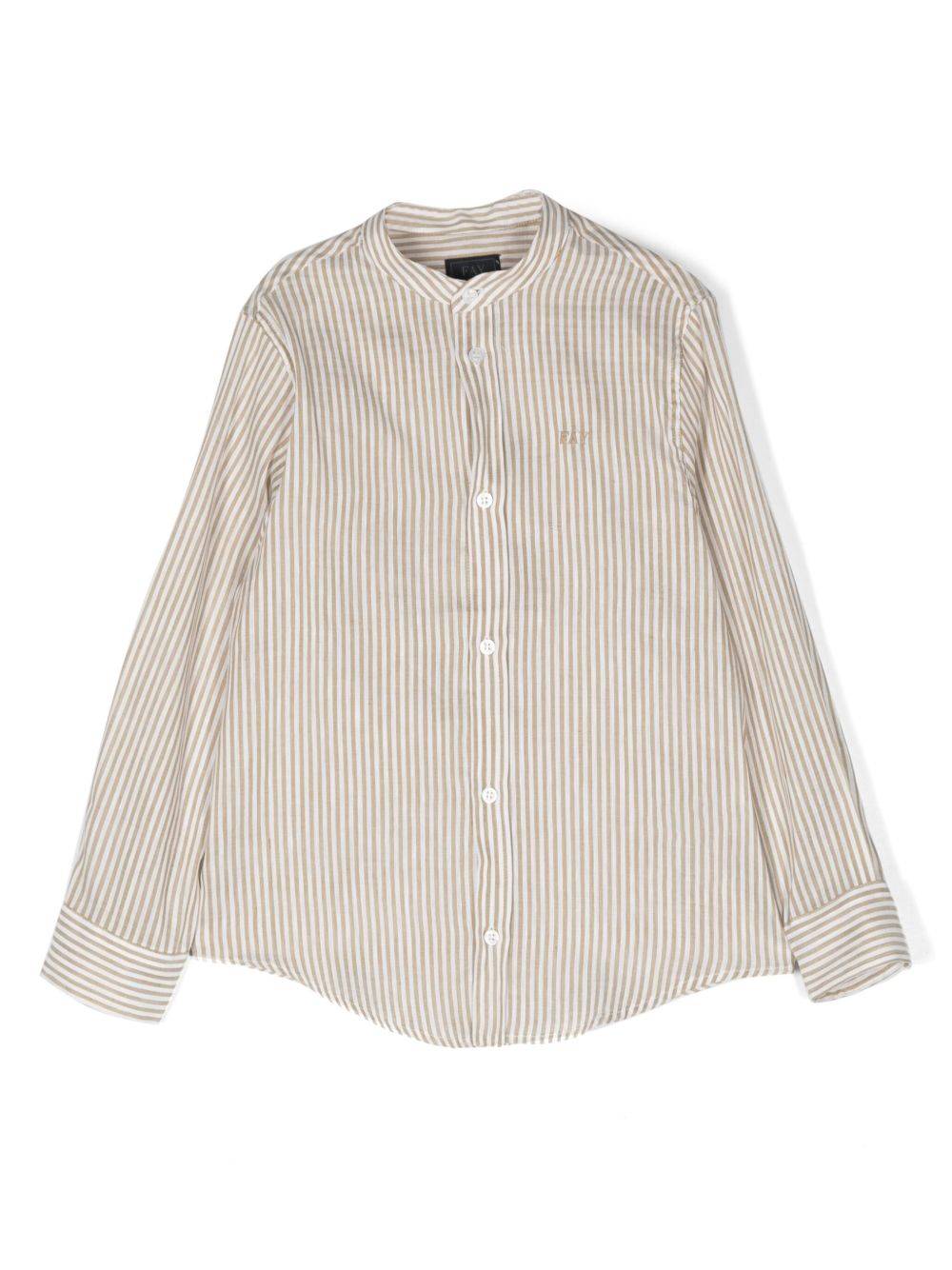Fay Kids - randig skjorta utan krage - barn - linne/bomull/polyester - 10 år - Neutral