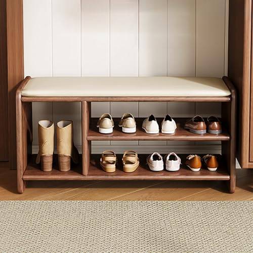 YUGXTH Entryway Skobänk Skoförvaringsbänk, Skohylla Trä, Skoställsbänk med Vadderad Kudde, Bänk med Skoförvaring, Sittbänk med Sittdyna för 6–8 Par Skor, 2-vånings Skoställ Organizer (Color : A, Siz