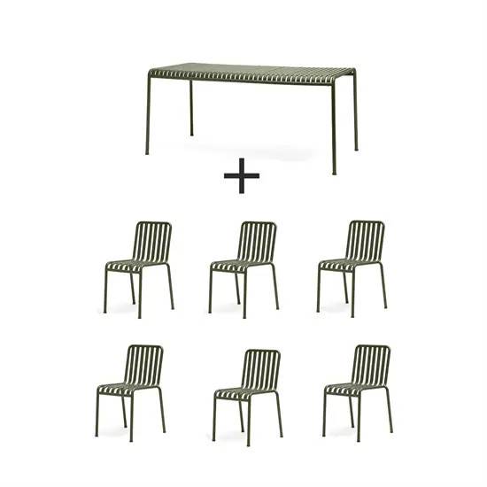 Hay - Palissade sæt - bord + 6 stole - Olive - 6 chairs