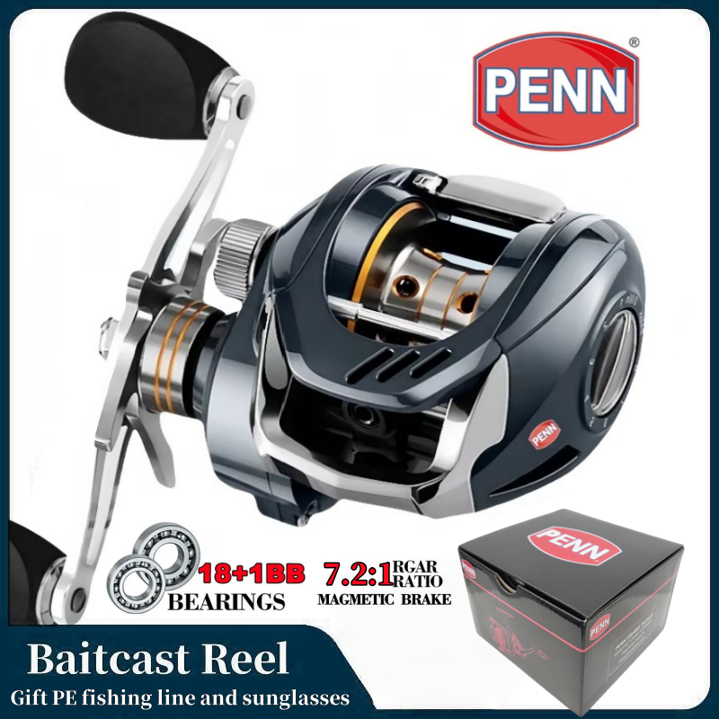 PENN Baitcast Reel，Bearing 18+1bb, Gear 7:2:1, Braking Force 15kg, Stainless Steel Bearing, Adjustable From 1 To 9 Gears