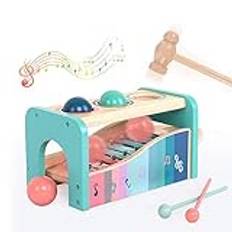 NUKied Xylofon och hammarspel leksak med xylofon | Montessori pedagogiska leksaker från 1 år | multifunktionell musikleksak för barn baby 1 2 3 år (xylofonuppgradering)