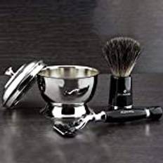 Jag Shaving Black Luxury mäns rakset 3 Edge rakhyvel, rakborste och rakskål