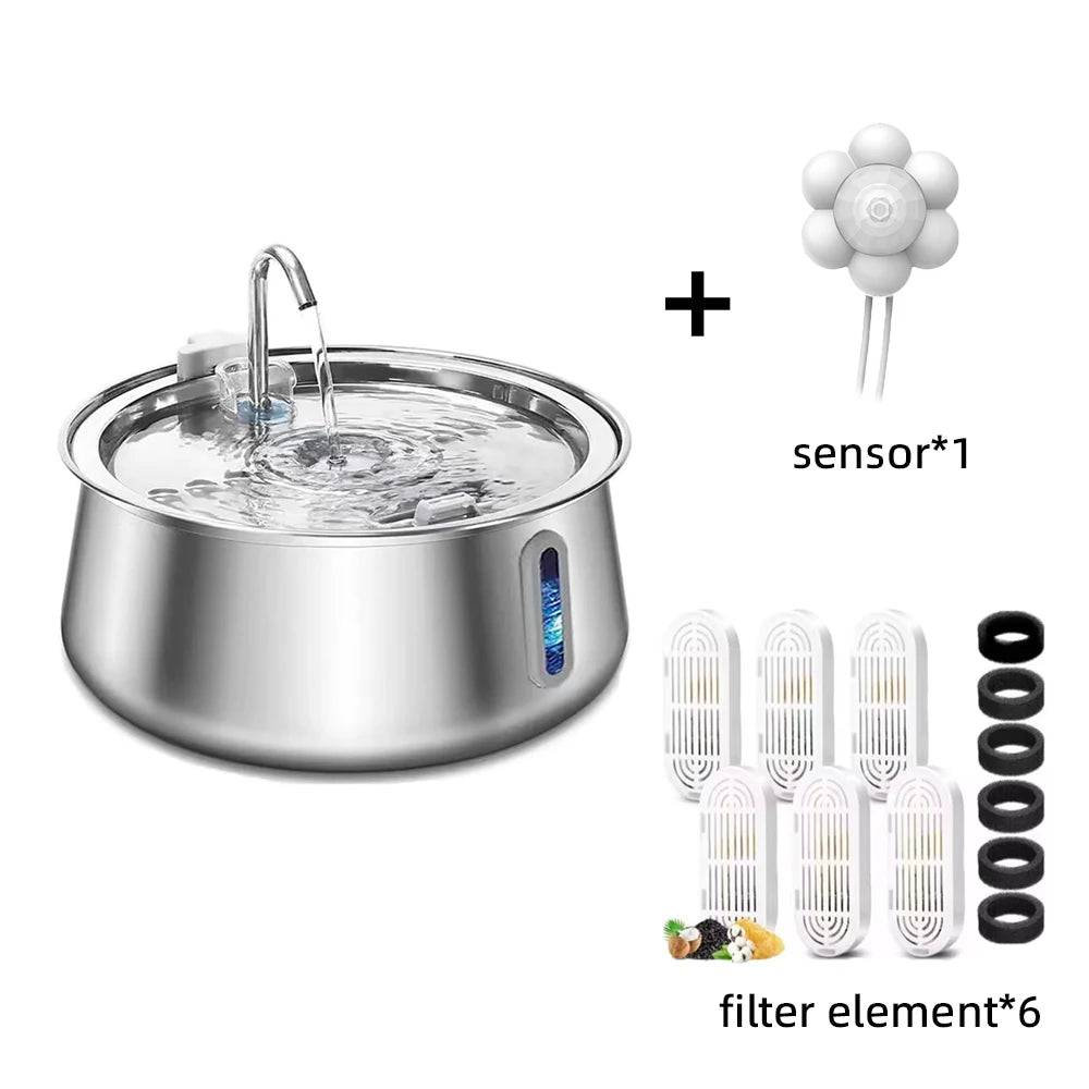 Large Capacity Stainless Steel Pet Water Fountain - 4L Multi-Layer Filtration System - Premium version