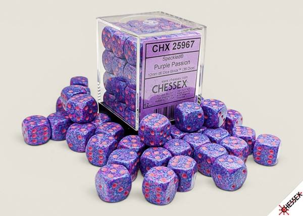 Dice - Terningesæt - 36 terninger - Speckled Dice Block D6 (6 sidet) 12mm: Purple Passion