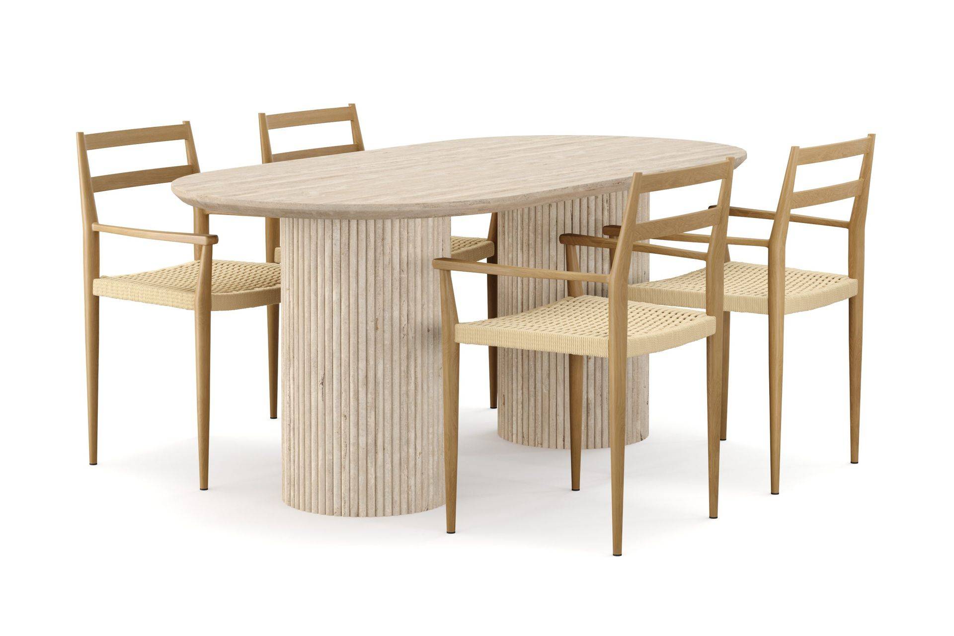 Scandinavian Choice Uppveda Matbord Travetin utseende med 4 st Jamna Karmstolar - Beige Matgrupper Trä