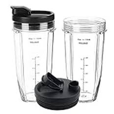 Blenderkoppar för Ninja Blender, Reservdelskopp med Sip & Seal lock 24oz långa koppar, kompatibel med Nutri Ninja Auto IQ Series Blenders BL450, BL490, BL642, BL687 (2 st)