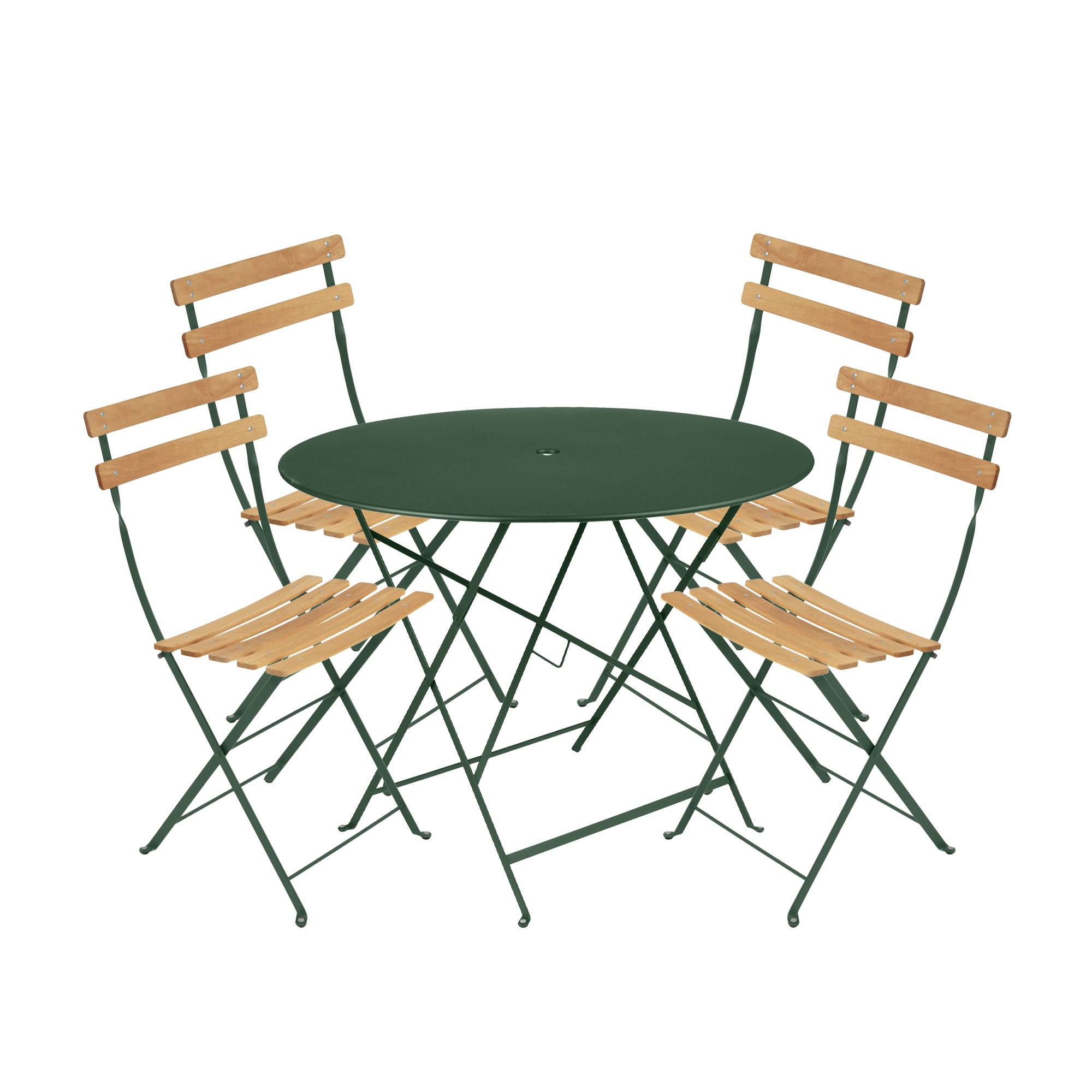 Fermob - Bistro matgrupp Ø96cm & 4 trä stolar cedar green - Matgrupper utomhus