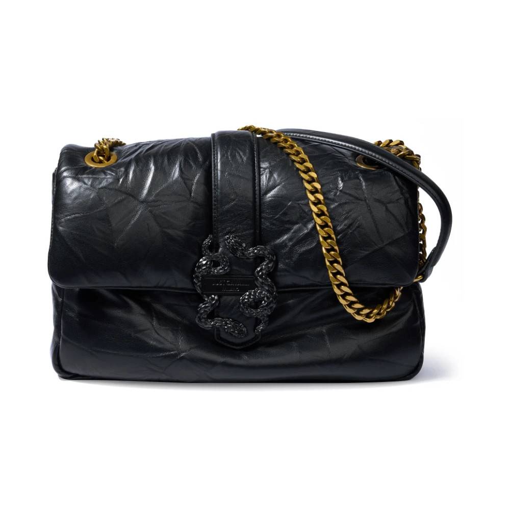 Just Cavalli Iconic Snakes Puffy Skuldertaske - - Tasker - Dame - Sort - ONE SIZE - Uld - Iconic Snakes Puffy Skuldertaske