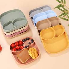 1st Baby Toddler Tallrik - Halkfri, superstark fyrdubbelt sug - 100 % silikonsugplattor för spädbarn - Delade tallrikar för barn/bebisar - Sugkopp - Multifärgad (rosa,gröna bönpasta,gråblå,gul,orange röd,Beige,kamel)
