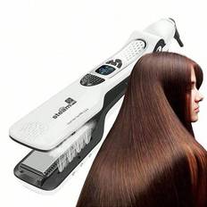Steam Plattång Professionell Titanium Keramik Stark Steam Flat Iron Styler Professionell Steam Plattång & Styling Tool Steampod Professionell styler f - Vitt (EU-kontakt,UK plugg,Amerikansk plugg)