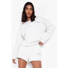 Text Print Collar Sweat & Short Tracksuit - white - XL