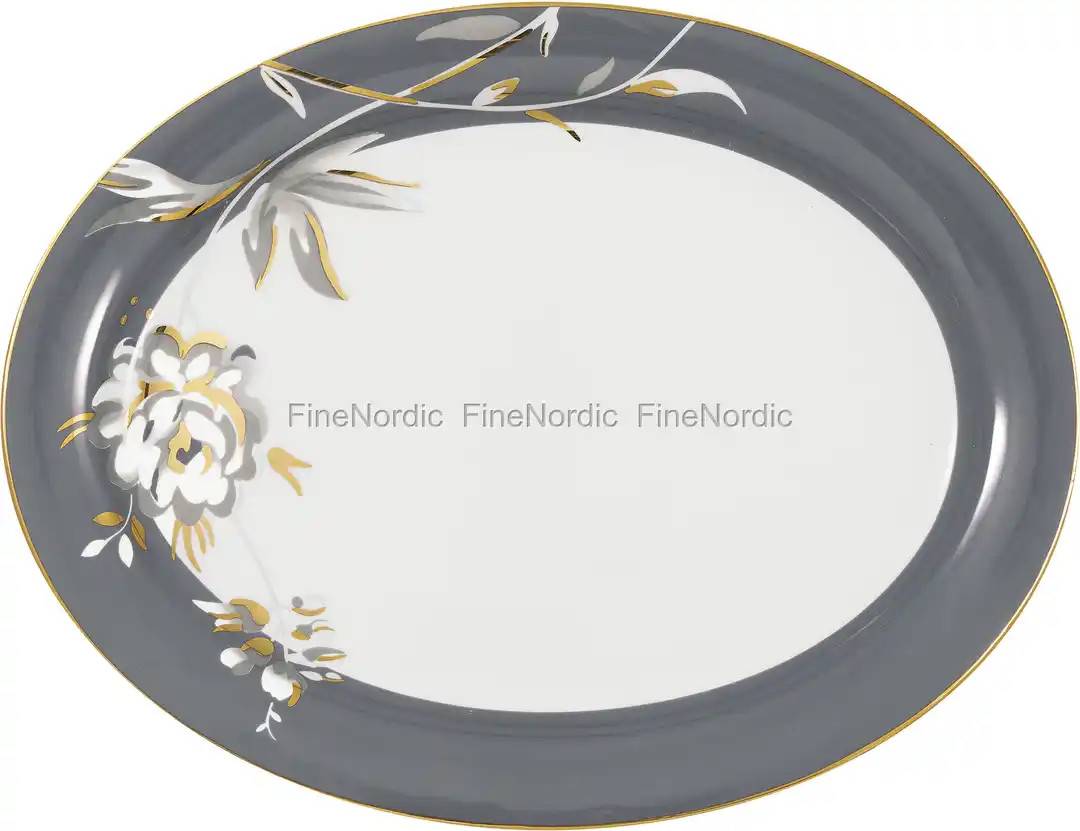 GreenGate Oval Serving Plate "Aslaug Dark Grey"