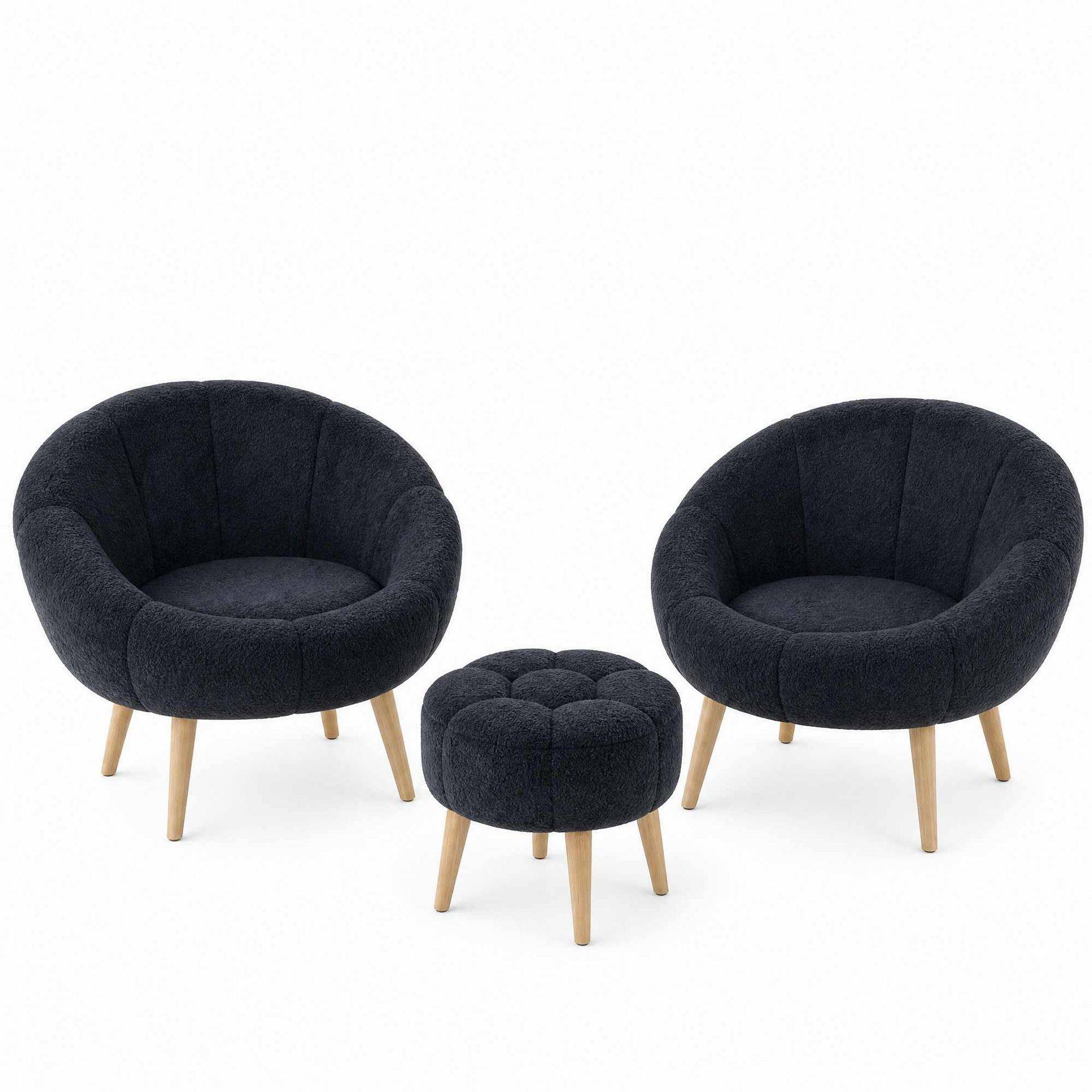 Ørelænestol- og pufsæt (3 dele) Atelier Del Sofa Lida Wellsoft (75 x 100 x 42 cm) Antracit