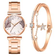 Fashionable Women Watches Bracelet Box Set Leaf Dial Clock Women Wrist Watches Star Bracelet kaffe
