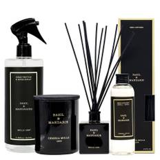 Cereria Molla Set Ljus, Premium Diffuser, Refilldiffuser & Hemtextilspray Basilika Mandariner