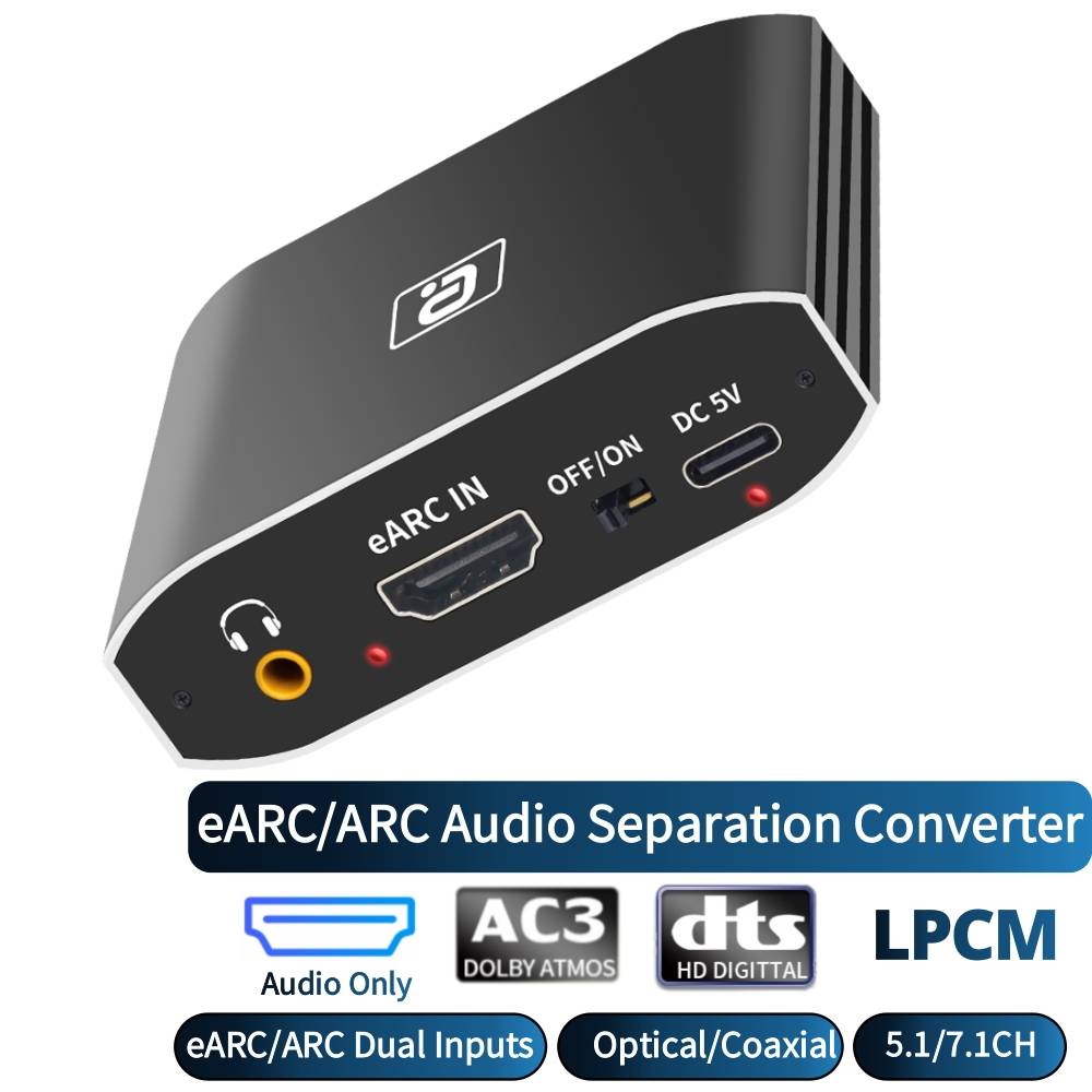 EARC Audio Extractor 192Khz DAC Converter DTS Dolby Atoms AC3 LPCM HDMI-Compatible Audio Only Adapter Optical Coaxial 3.5mm AUX