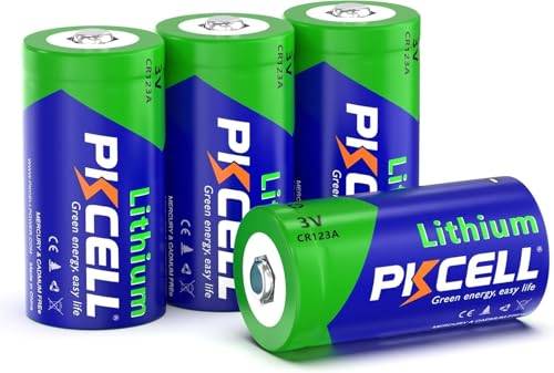 PKCELL CR123A 3 V litiumbatteri, icke-uppladdningsbart litiumbatteri 1 500 mAh för kamera, dörrlarmsensor, röklarm, 4 paket