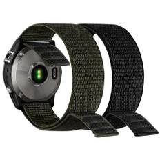YOOSIDE 26mm Loop Nylon Armband für Fenix 6X / Fenix 5X / Fenix 7X / Instinct 2X / epix Pro 51mm, Ultraleichtes Schnell Trocknen Schleife Waschbar Uhrenarmband für Garmin Enduro 2 (Schwarz Grün)