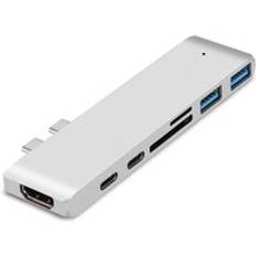 7 i 1 typ c nav dockningsstation dubbel usb typ c till usb 3.0 4k hdmi adapter splitter för apple laptop notebook expansion converter - silver--