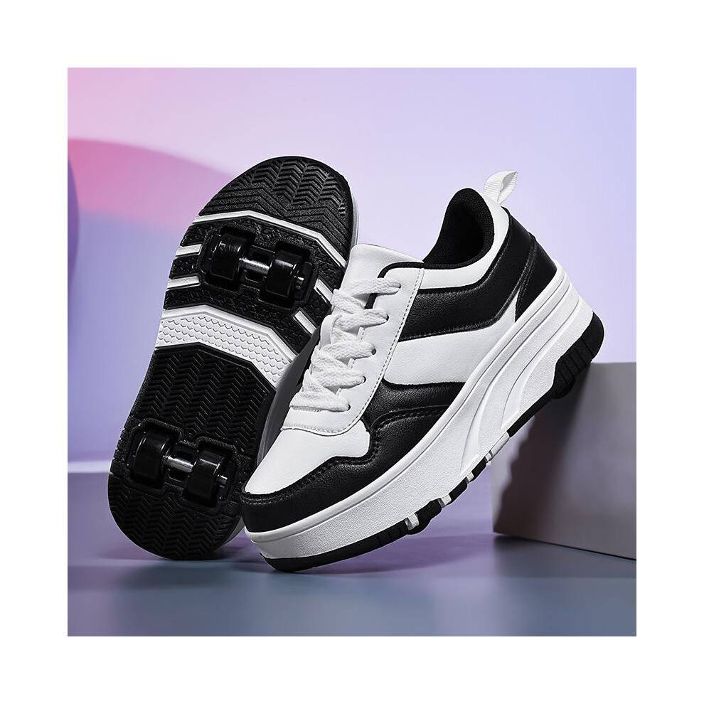(black, 32) Roller Skate Shoes for Kids Girls Boys Detachable Wheeled Fashion Sneakers 4-Wheel