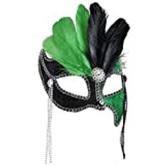 "BLACK/GREEN GRAND BALL EYEMASK WITH GEMS, BEADS & FEATHERS" -