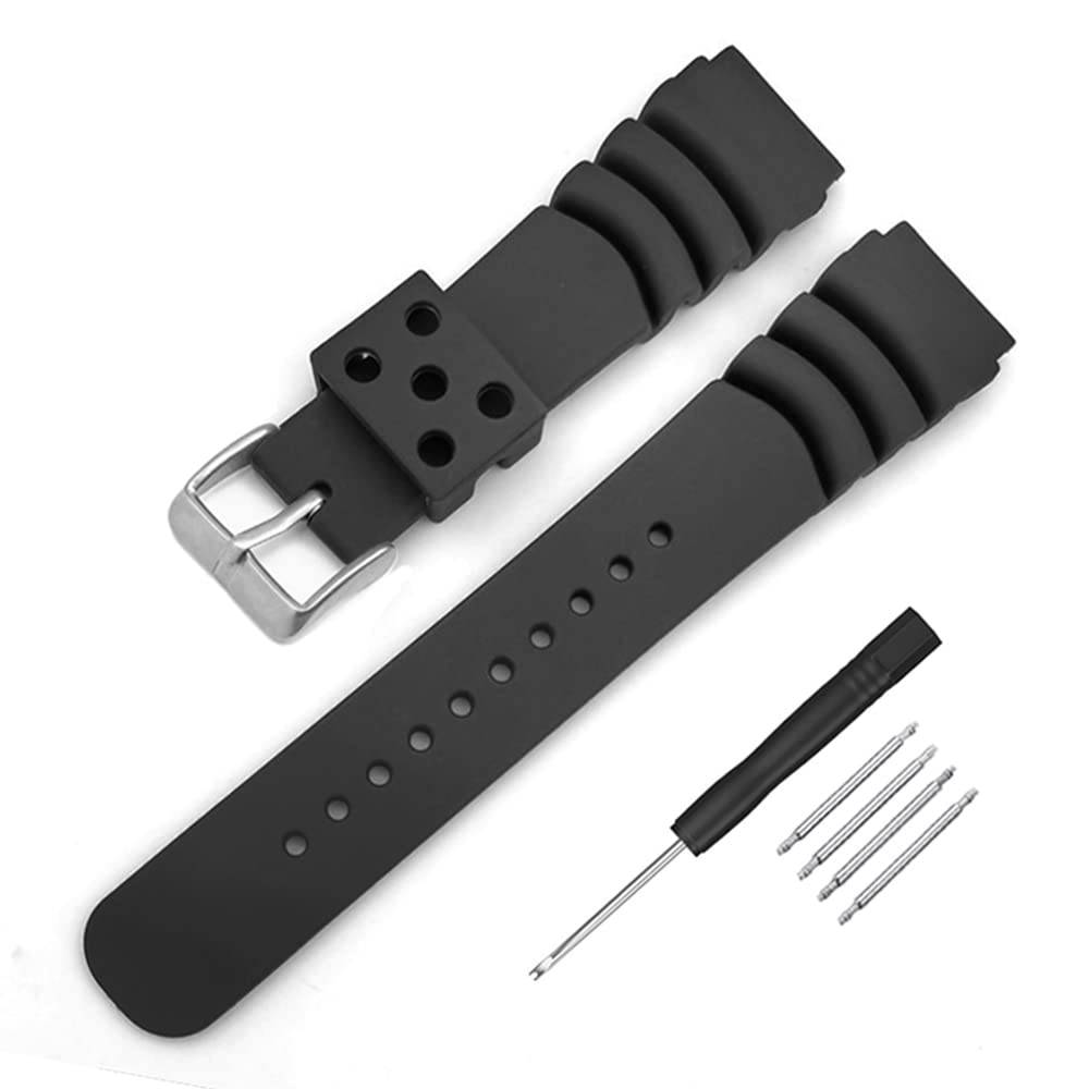 Seiko Klocka Ersättningsarmband Installationsbredd 20mm 22mm Vattentätt Gummiarmband för Dykning Gummirem DAL0BP SKA293J2 SKA291J1 svart
