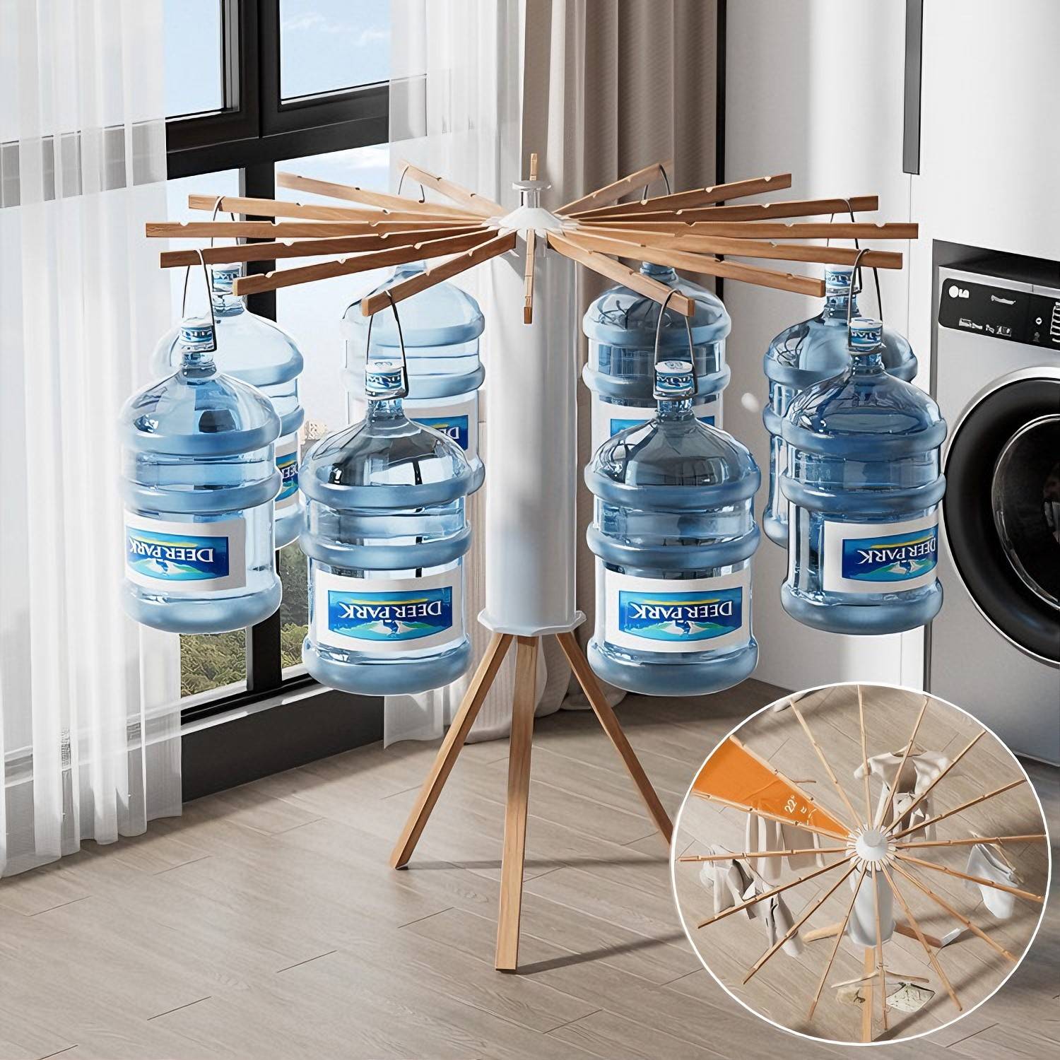 Foldable Clothes Drying Rack 70Lbs Load Space-Saving Tripod Clothes Storage Rack Floor Standing Swivel Laundry Rack for Balcony