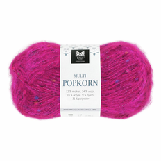 Dale Multi Popkorn 515 Pink Indhold: 31% polyester, 24% uld, 24% akryl, 12% mohair & 9% nylon Vægt/længde: 50 gram = ca. 135 meter Anbefalede pinde: 4.00-6.00 mm Strikkefasthed: 10 cm = 18-14 m Kan maskinvaskes - Uldvask 30 °C / Brug ikke skyllemiddel / Tørres fladt.