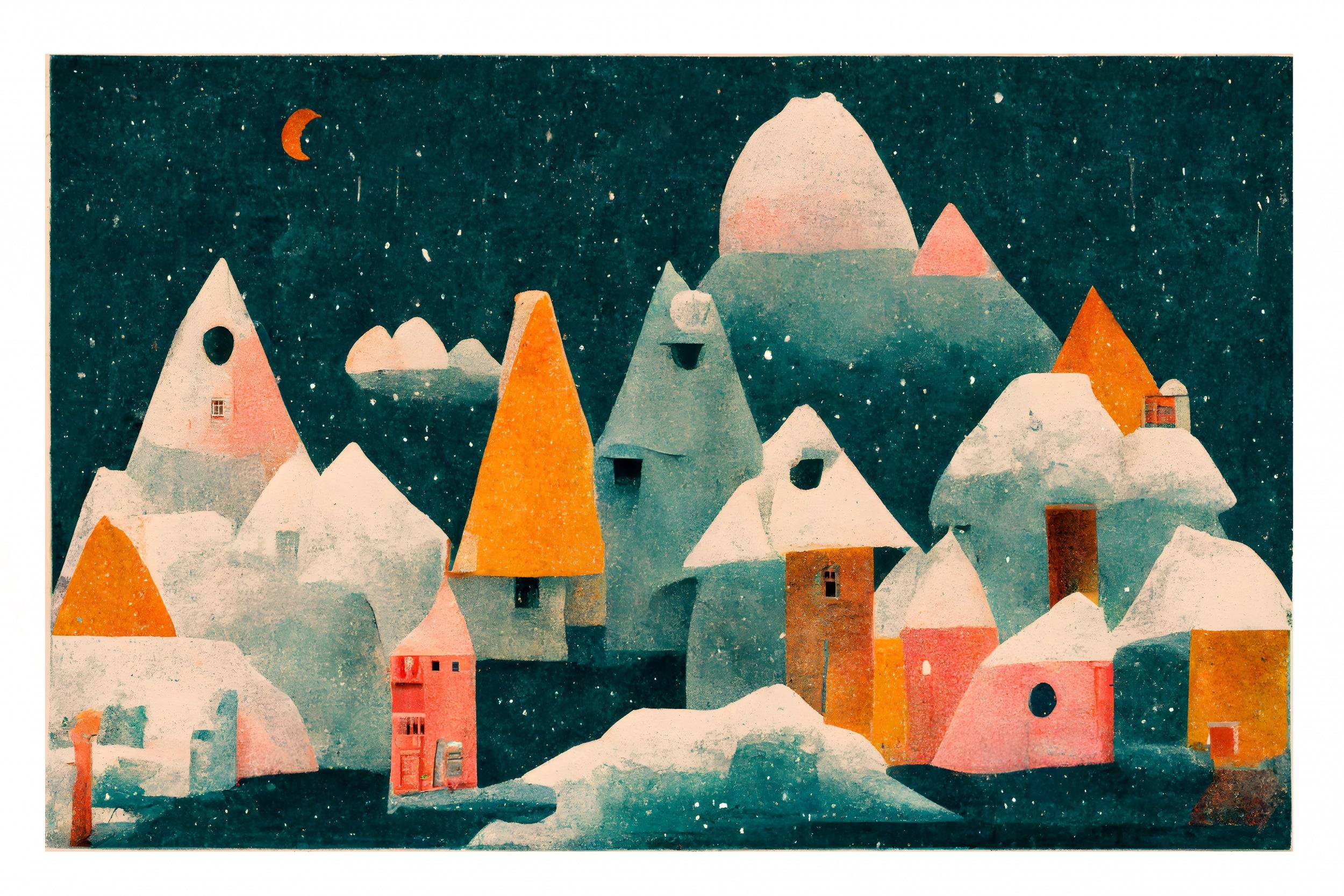 Little Village With Moon Poster och Canvastavla - Poster / 70x50 cm