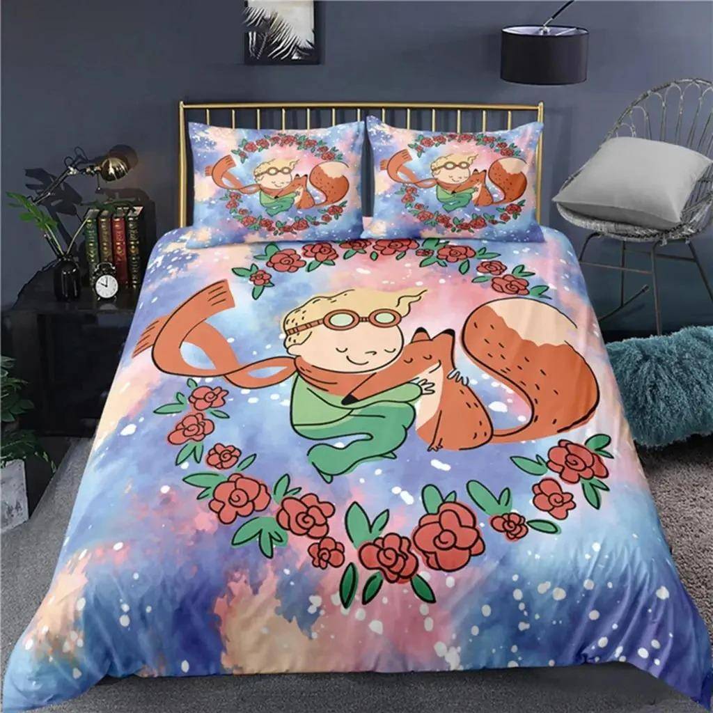 Anime Lilla Prinsen Le Petit Prince Sängkläder Set Pojkar Flickor Twin Queen Size Påslakan Örngott Säng Barn Vuxen US Full 200x230cm