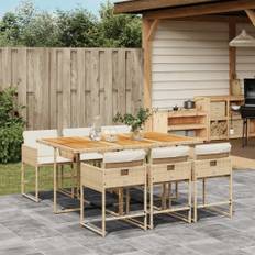 vidaXL spisebordssæt til haven 7 dele med hynder polyrattan beige