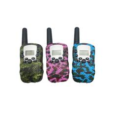 Børns tredelte camouflage walkie talkie med baggrundsbelyst LCD-lommelygte