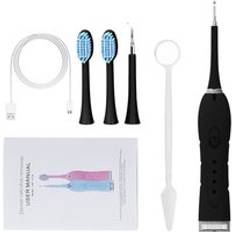 Ladda vibration sonic dental scaler tandstensborttagningsmedel tandfläckar tandstensrengöringsverktyg bleka tänderna eltandborste - 2 in 1 svart