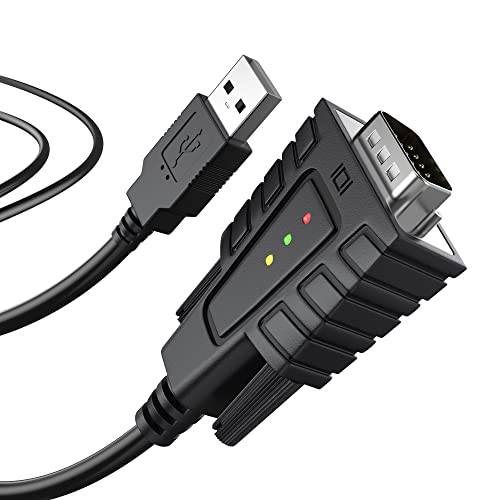 DriverGenius SerialEdgeX Serien | 1-Port USB till RS232 Seriell Adapterkabel med 3 x LEDs för Dataövervakning - Kompatibel med Windows 11, macOS 15
