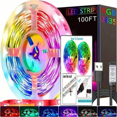 98 fot/65 fot/50 fot/32,8 fot/16,4 fot RGB LED-remsa för sovrum, rum, hemfestdekoration, lämplig för heminredning, vardagsrum, sovrum, TV-bakgrund (in - Multifärgad (Multi-size)