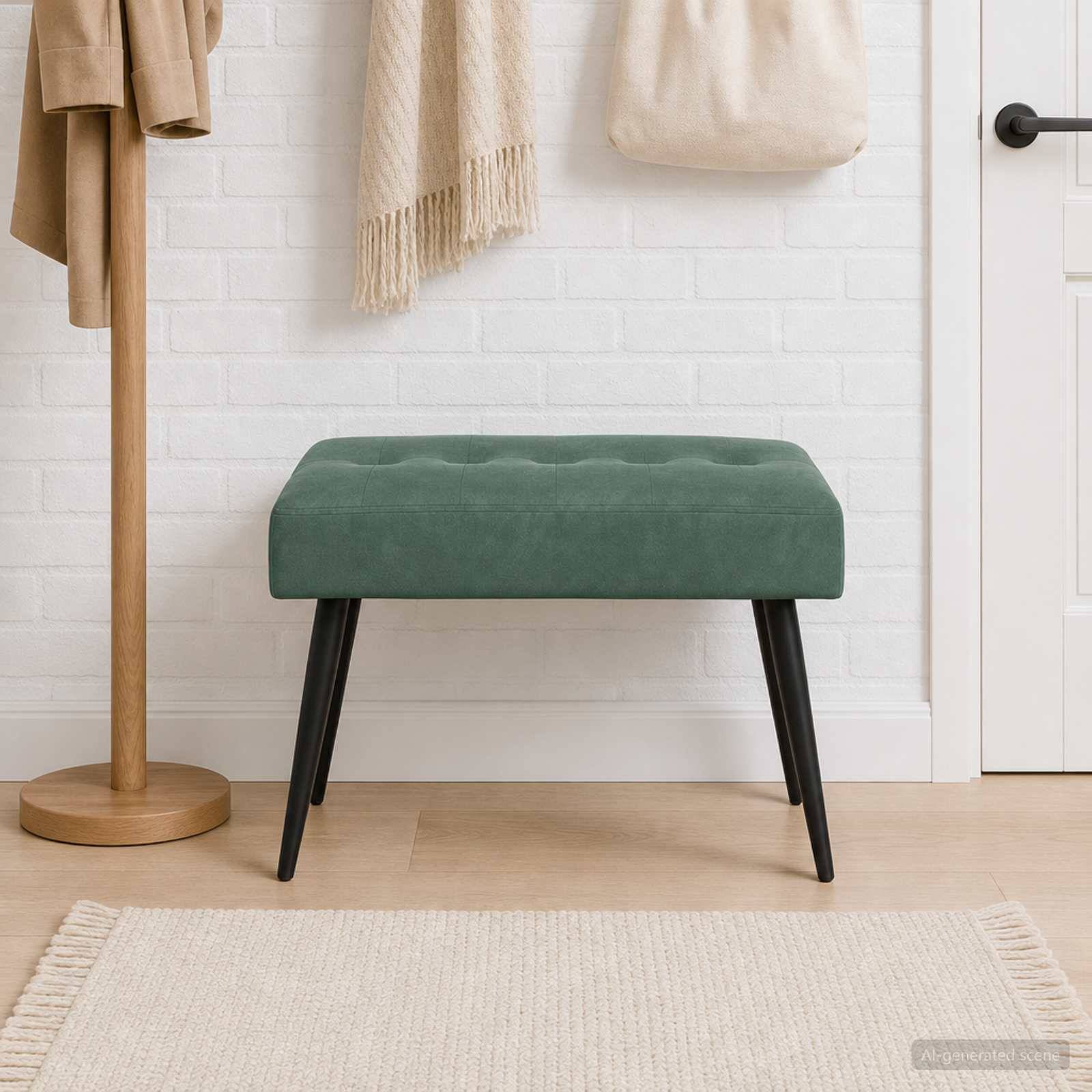 vidaXL Bænk med knap tufting Havgrøn 60 x 40 x 45 cm Fløjl