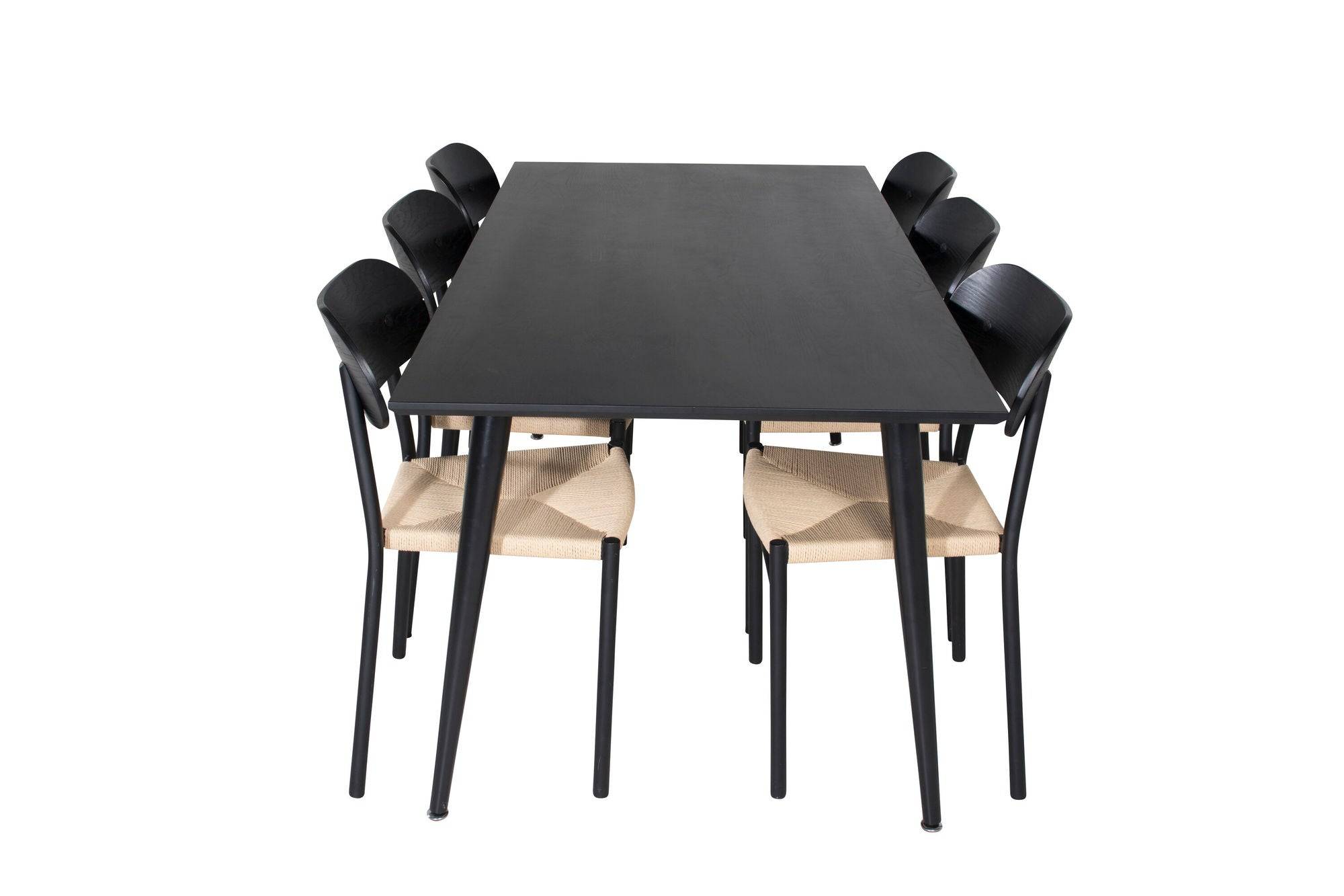 Venture Home Dipp spisebord - 180*90cm - Black Veneer / all black legs +Polly Steel Spisebordsstol 2-pack, K/D, Black back light seat _6