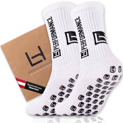 LHP Grip Socken 2 Paar Weiß L 42-47 Herren, Damen & Kinder – Fußball Socken mit Anti-Rutsch Noppen & Kompression – Rutschfeste Sportsocken für Fußball, Tennis, Handball & Laufen