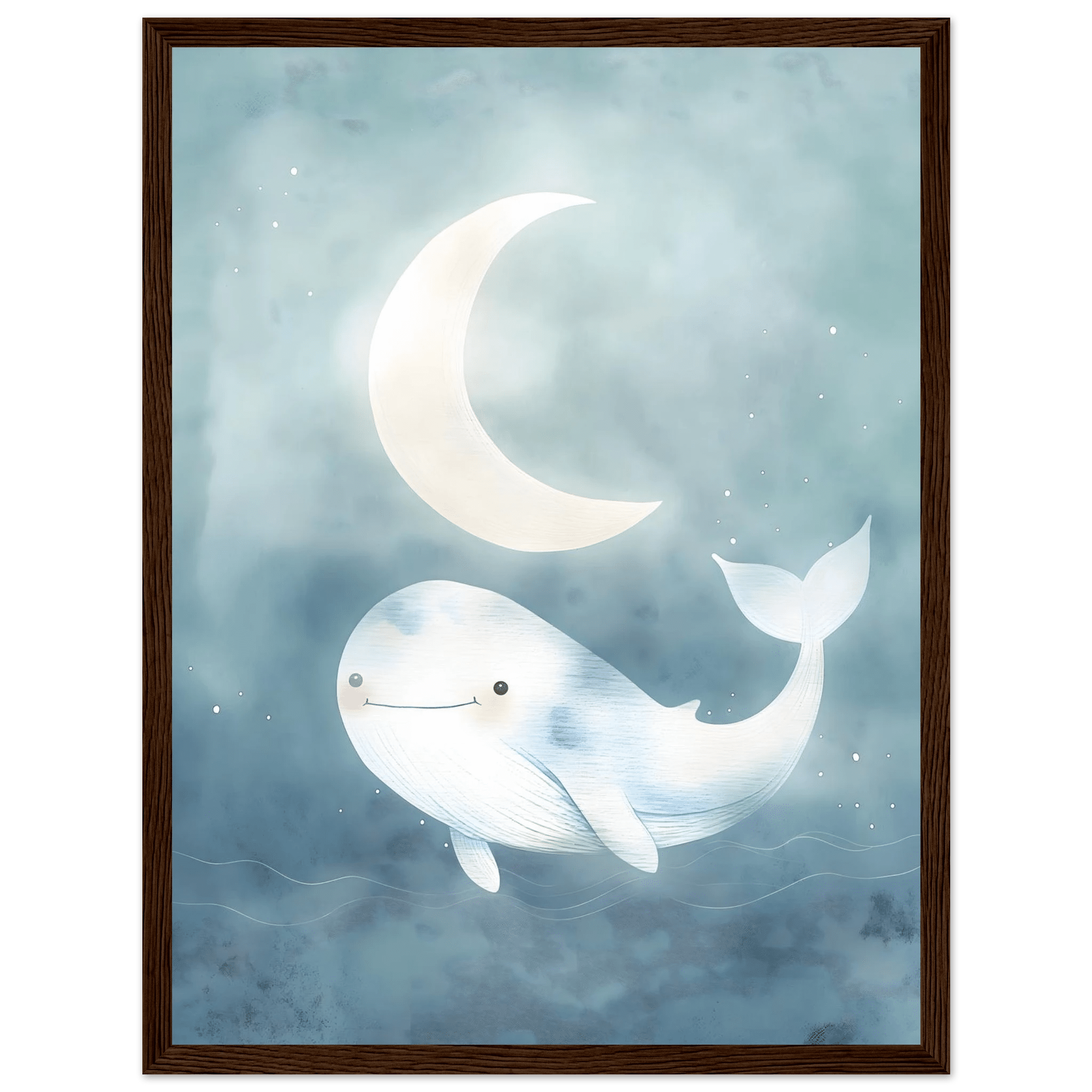 Val och måne poster-30x40 cm / 12x16″ / Med ram / Mörkt trä