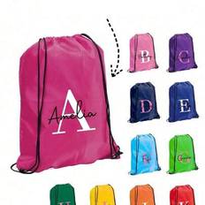 1pc Personalised Initial & Name Back To School Drawstring Rucksack Bag,Teens Name On A Pe Bag Swimming Bag Gym Bag Afterschool Club Bag,Drawstring Bag - Multicolor