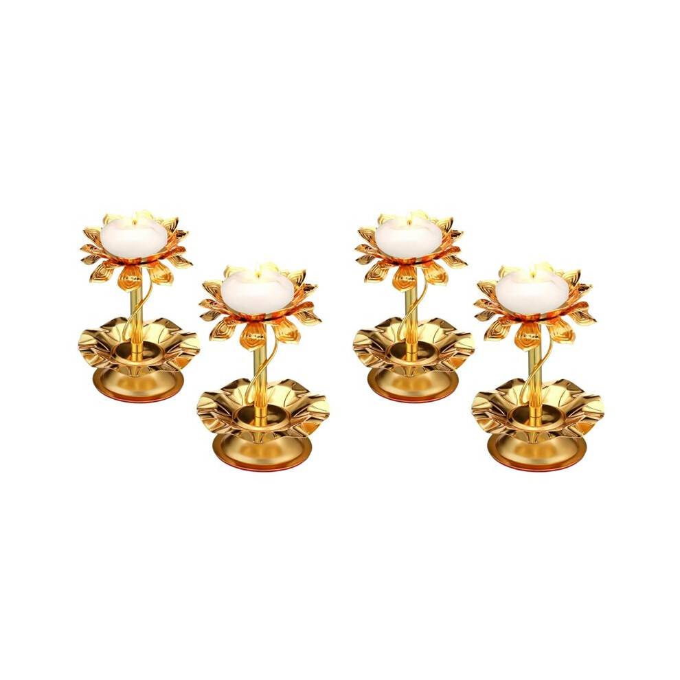 4 Pcs Diwali Lotus Candle Holder Metal Diya for Diwali Pooja Lotus Ghee Lamp Candle Holder Indian Diyas Decorations