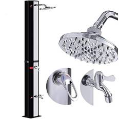 HENGMEI Soldusch 35 liter solenergi trädgårdsdusch utomhus pooldusch med fotdusch och regnduschhuvud justerbar vattentemperatur max. 60 °C (svart + silver)
