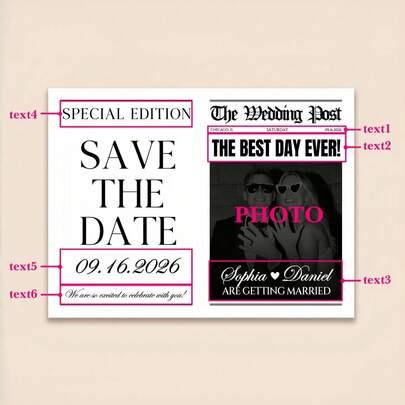 1 st anpassad tidningsposter, personlig med foto och text, perfekt som minnesgåva för par, fotoprops till fest, Alla hjärtans dag och årsdagar - Flerfärgad 2 (50x70 cm,42x30 cm)