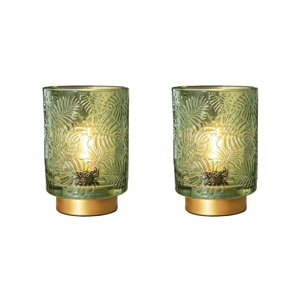 2X Liten Batteridriven Lampa - Bärbar Sladdlös Lampa för Heminredning, Glasbordslampa med Dekor Estetisk Jadegrön