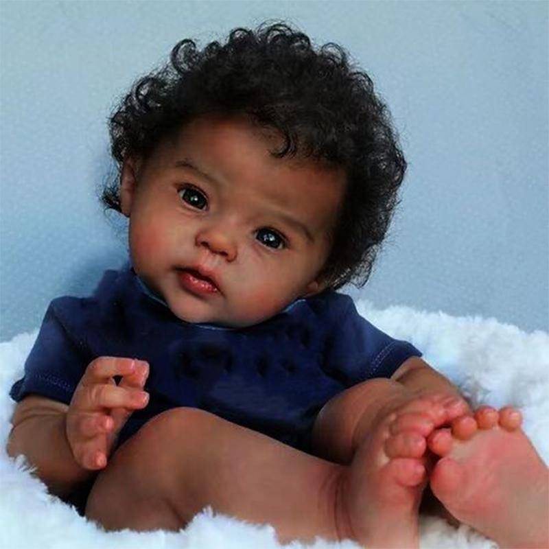 20 tum Redan målad Färdig Reborn Doll Black Raven Naturtrogen Soft Touch Baby Doll 3D Hud Synliga ådror för barn Present